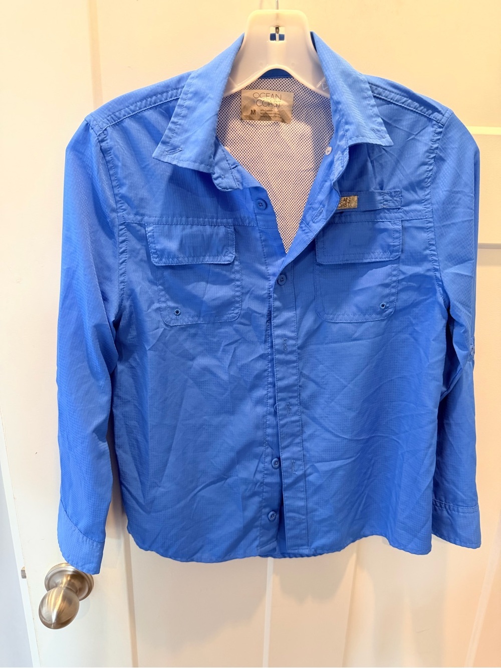 Ocean Coast Fishing Shirt Medium Blue Vented Long Sleeve Performance Outdoo